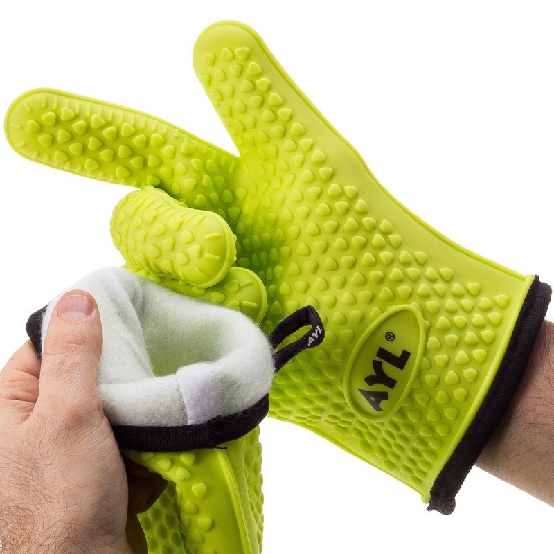 AYL Grilling Gloves, Heat Resistant Gloves BBQ Kitchen Silicone Oven Gloves, Safe Handling of Hot Food, Pots and Pans for Barbecue, Cooking, Baking - Internal Protective Cotton Layer - Image 2